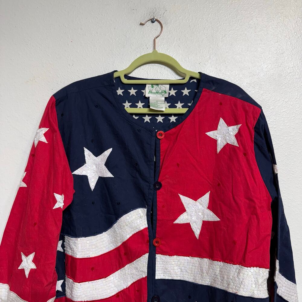 The Quacker Factory Patriotic Sequins Vintage Jacket Sz 1X - Picture 3 of 12